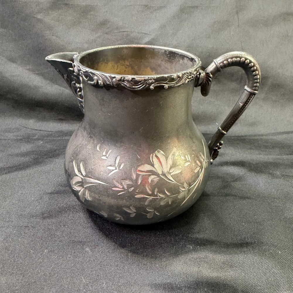 Victor Silver Co Quadruple Plate Antique Creamer Pitcher Etched Floral 62
